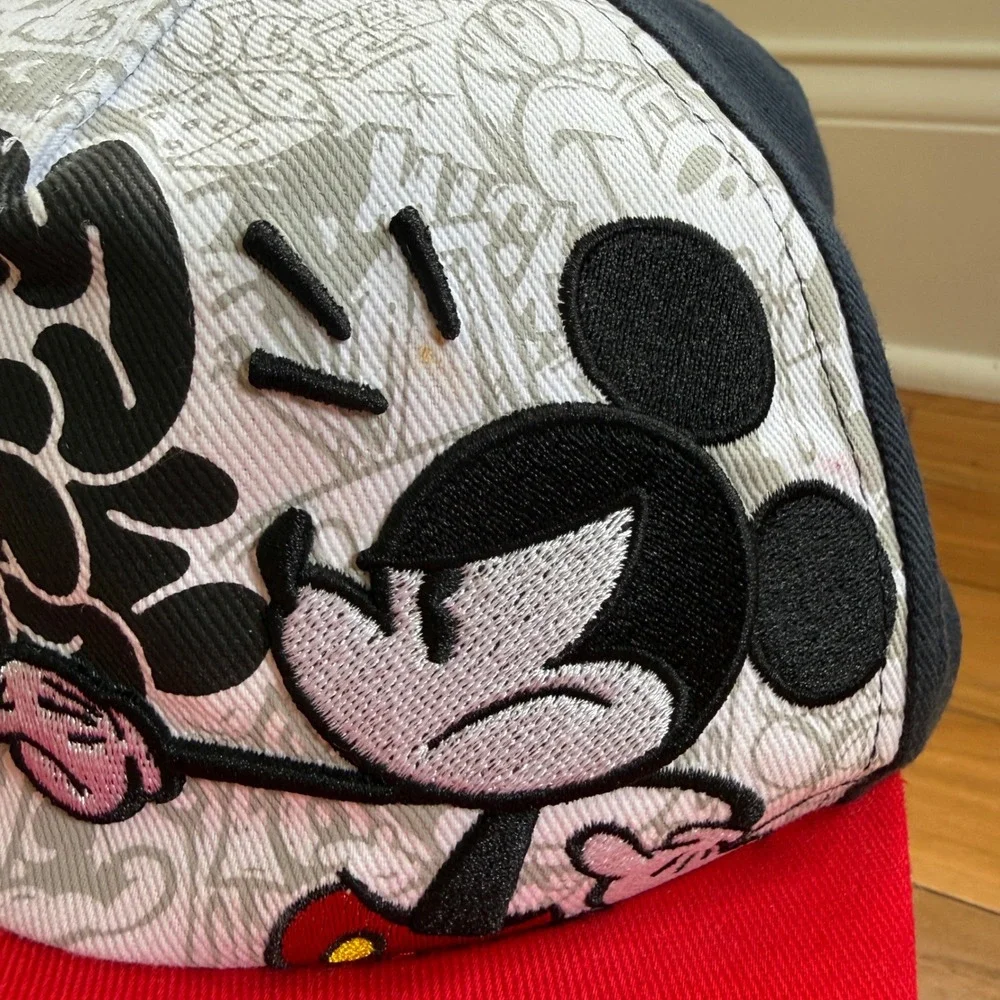 Disney‎ Parks Mickey Mouse Graffiti Snapback Hat Black Red White Flat Brim Cap